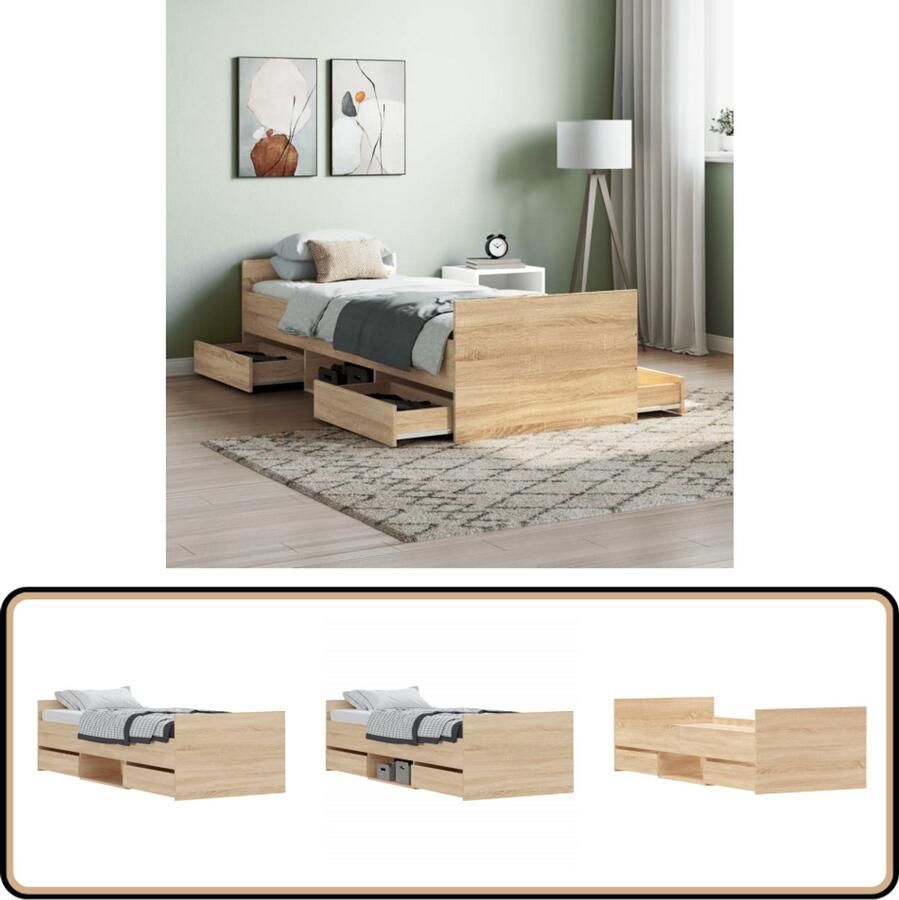 VidaXL Bedframe Sonoma Eiken 75x190 cm Slaapcomfort Houten Bed Frame Opbergruimte Bed Frame Design Tweepersoons Bed