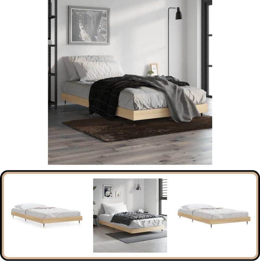 VidaXL Bedframe Hout Sonoma Eiken 100x200cm Slaapkamer Meubels Houten Bed Frame Tweepersoons Bed Sonoma Eiken Bedframe Zonder Matras Multipex Lattenbodem