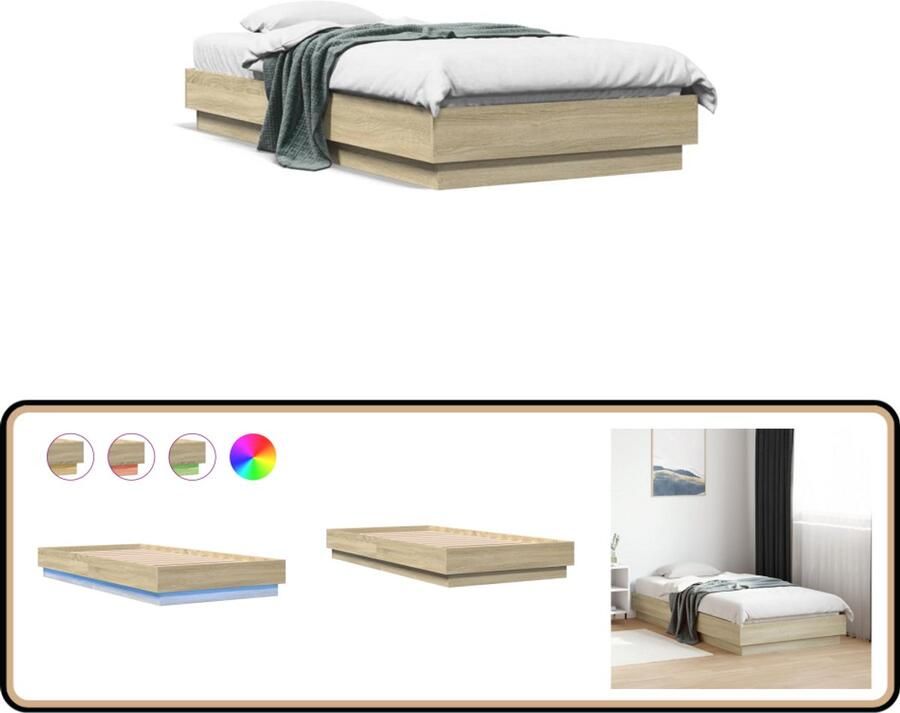 VidaXL Bedframe Sonoma Eiken LED 90x190 cm Bed Frame Houten Bed Led Bed Bruine Bedbank Slaapcomfort