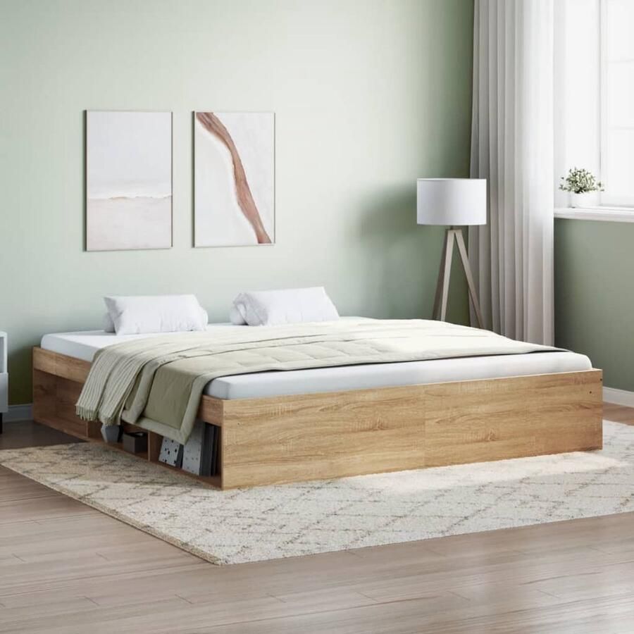 VidaXL Bedframe Sonoma Eikenkleur 180x200 cm Houten Bed Frame Logeerbed Super King Size Bedframe Sonoma Eiken Multifunctioneel Bed Extra Opbergruimte Modern Design - Foto 2