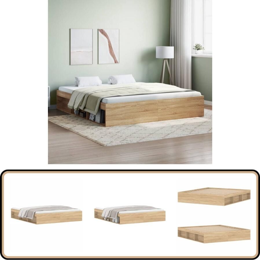 VidaXL Bedframe Sonoma Eikenkleur 180x200 cm Houten Bed Frame Logeerbed Super King Size Bedframe Sonoma Eiken Multifunctioneel Bed Extra Opbergruimte Modern Design
