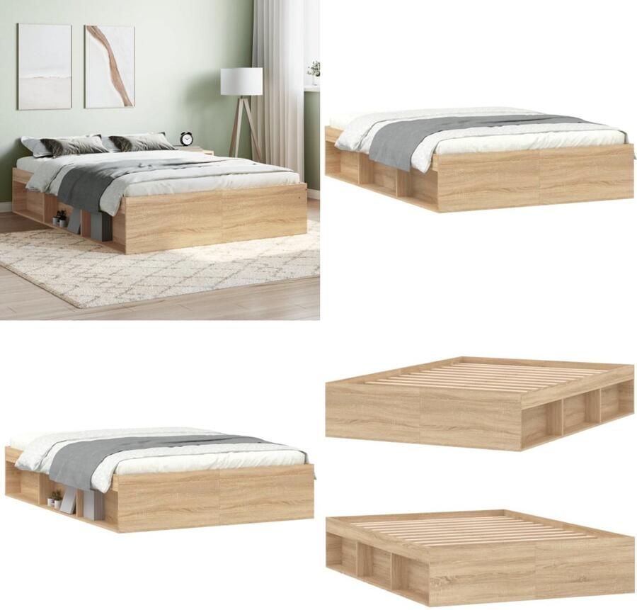 VidaXL Bedframe sonoma eikenkleurig 135x190 cm Double Bedframe Bed Bedbodem