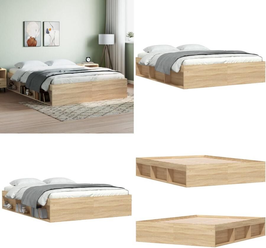 VidaXL Bedframe sonoma eikenkleurig 140x190 cm Bedframe Bed Bedbodem