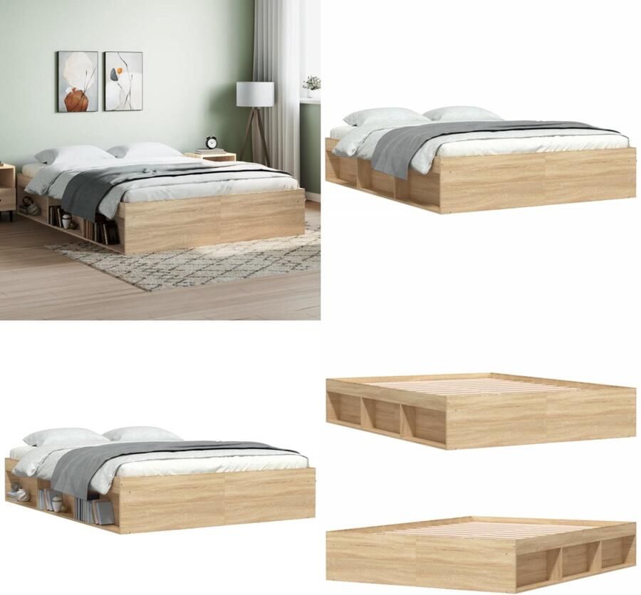 VidaXL Bedframe sonoma eikenkleurig 140x200 cm Bedframe Bed Bedbodem
