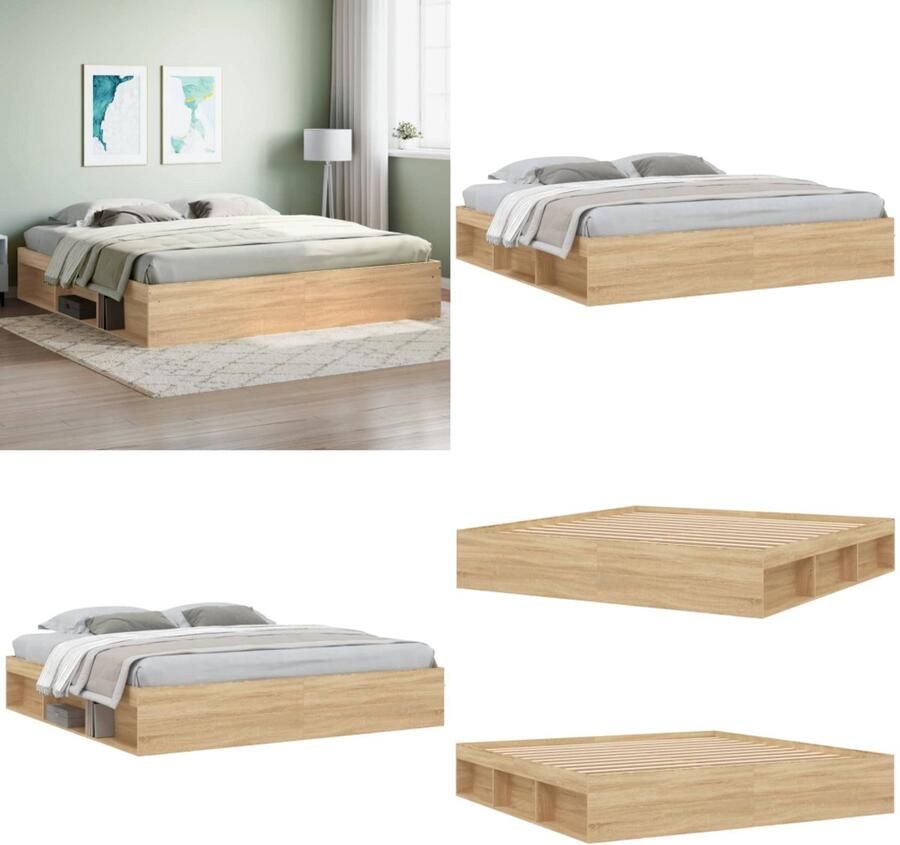 VidaXL Bedframe sonoma eikenkleurig 200x200 cm Bedframe Bed Bedbodem