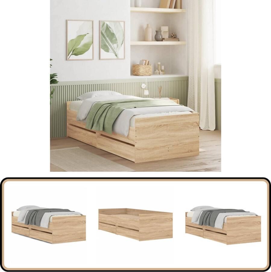 VidaXL Bedframe sonoma eikenkleurig 75x190 cm Small Single Bed Frame Houten Bed Sonoma Eiken Klein Tweepersoonsbed Slaapkamersdecoratie