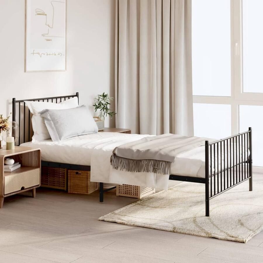 VidaXL Bedframe Staal 107x203 cm Zwart Robuust Bed Frame Klassiek Bed Staal Bedframe Elegant Bed Zwarte Bed Boxspring Bed - Foto 2