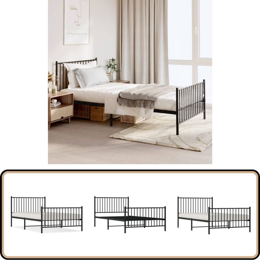 VidaXL Bedframe Staal 107x203 cm Zwart Robuust Bed Frame Klassiek Bed Staal Bedframe Elegant Bed Zwarte Bed Boxspring Bed