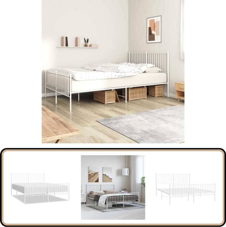 VidaXL Bedframe Staal 150x200 cm Wit Staal Bed Frame Klassiek Bed Wit Bed Frame Tweepersoons Bed Boxspring Bed