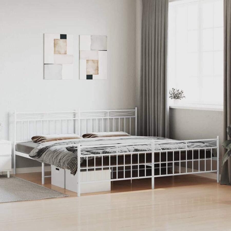 VidaXL Bedframe Staal 200x200 cm Wit Modern Design Metalen Bed Frame Wit Bed Frame Boxspring Frame Bed Frame Met Opbergruimte King Size Bed Frame - Foto 2
