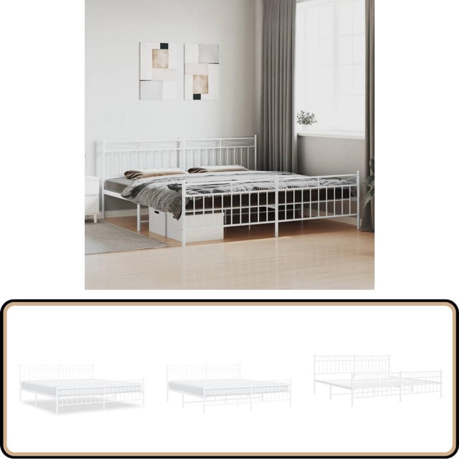 VidaXL Bedframe Staal 200x200 cm Wit Modern Design Metalen Bed Frame Wit Bed Frame Boxspring Frame Bed Frame Met Opbergruimte King Size Bed Frame