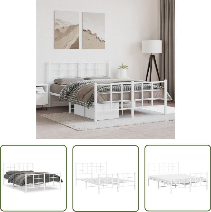 VidaXL Bedframe met hoofd- en voeteneinde metaal wit 135x190 cm VidaXL Bedframe Staal Wit Bedframe 135x190 Bedframe Met Hoofdeind