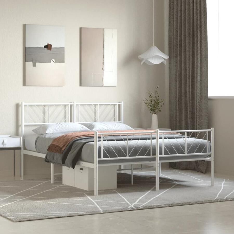 VidaXL Bedframe Staal Wit 140x200 cm Metalen Bedframe Bed Slaapcomfort Boxspring Tweepersoonsbed Staal Bedframe Wit Bedframe Opbergruimte - Foto 2