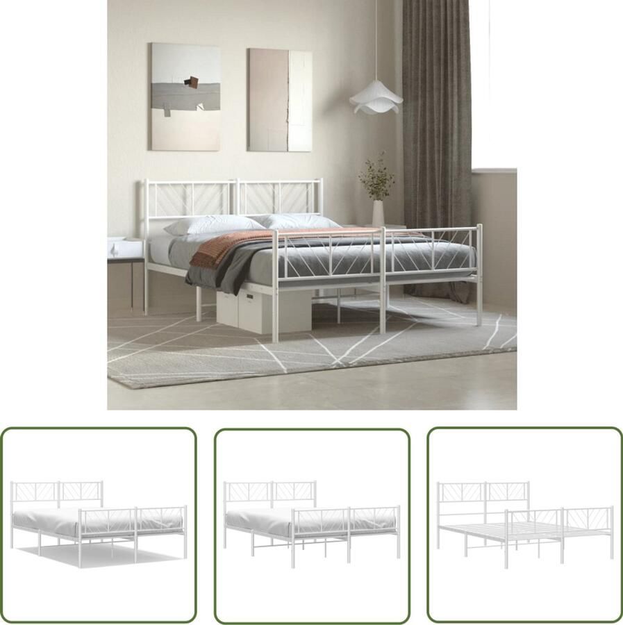 VidaXL Bedframe Staal Wit 140x200 cm Metalen Bedframe Bed Slaapcomfort Boxspring Tweepersoonsbed Staal Bedframe Wit Bedframe Opbergruimte