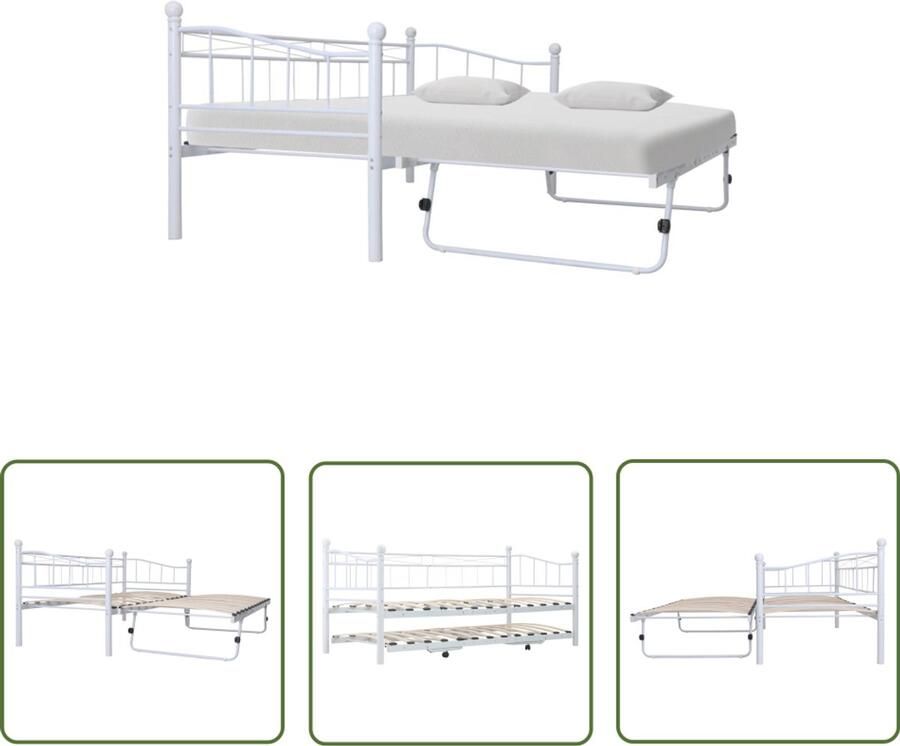 VidaXL Bedframe Staal Wit 180x200 90x200 cm Metalen Bedbank Slaapbank Wit Bed Bedframe Boxspring Guest Bed Compact Bed Moderne Bedbank