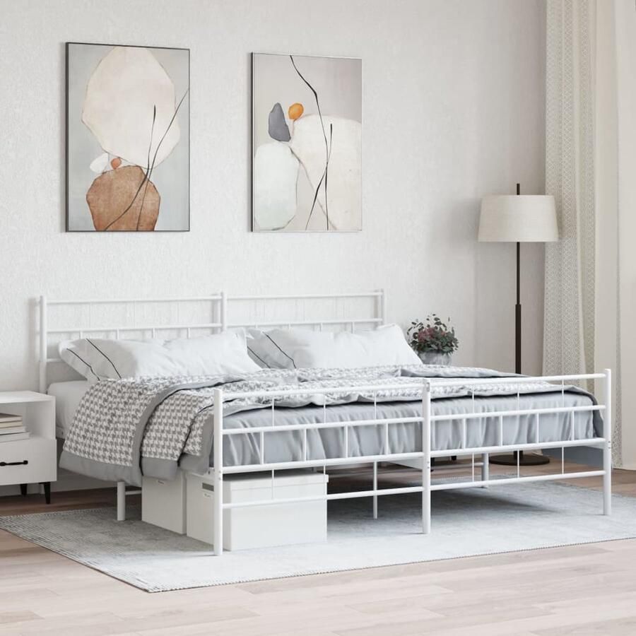 VidaXL Bedframe Metaal 200x200 cm Wit Metalen Bed Frame Klassiek Bed Met Hoofdbord Bed Met Voetenbord Wit Bed Staal Bed Boxspring Bed Tweepersoons Bed - Foto 2