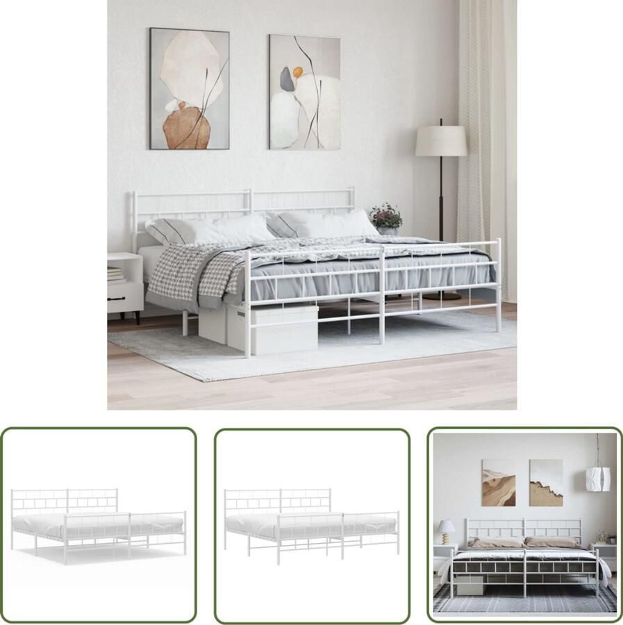 VidaXL Bedframe Staal Wit 183x213 cm Metalen Bedframe Klassiek Bed Met Boxspring Staal Bedframe Wit Bedframe King Size Bed Tweepersoonsbed - Foto 2