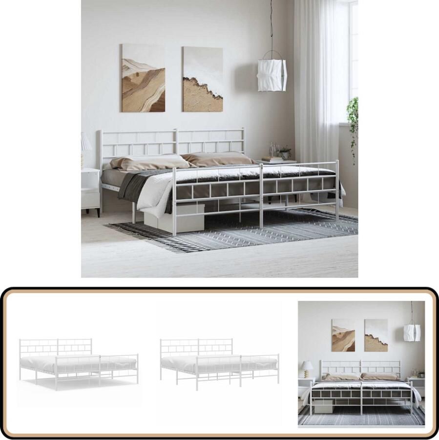 VidaXL Bedframe Staal Wit 183x213 cm Metalen Bedframe Klassiek Bed Met Boxspring Staal Bedframe Wit Bedframe King Size Bed Tweepersoonsbed