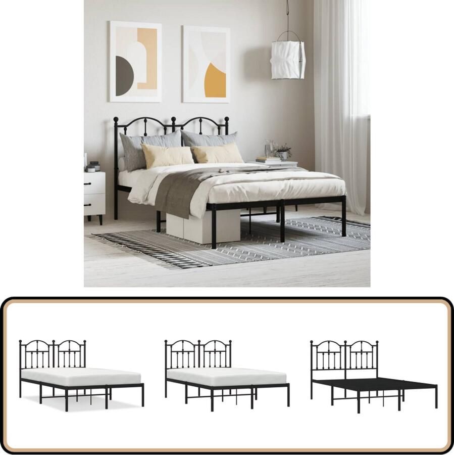 VidaXL Bedframe Staal Zwart 120x190 cm Robuust Bedframe Klassiek Bedframe Metalen Bedframe Zwarte Bed Frame Tweepersoons Bed