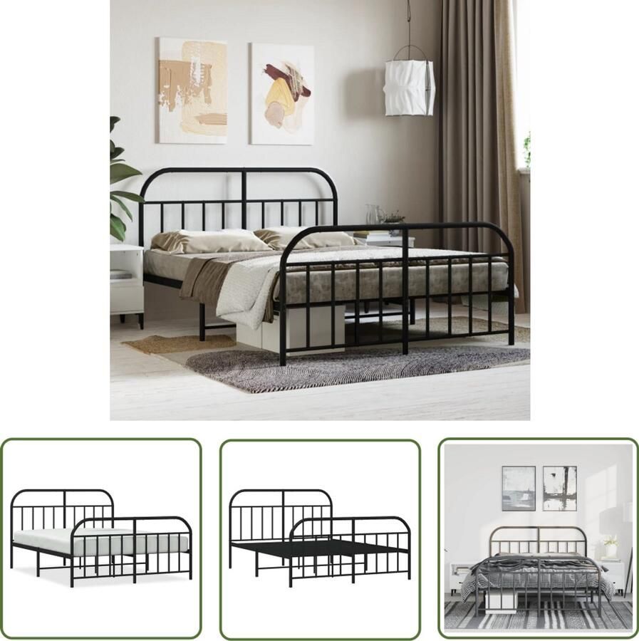 VidaXL Bedframe Staal Zwart 135x190 cm Klassieke Bed Frame Metalen Bedframe Zwarte Bedframe Eenpersoons Bed Boxspring Frame