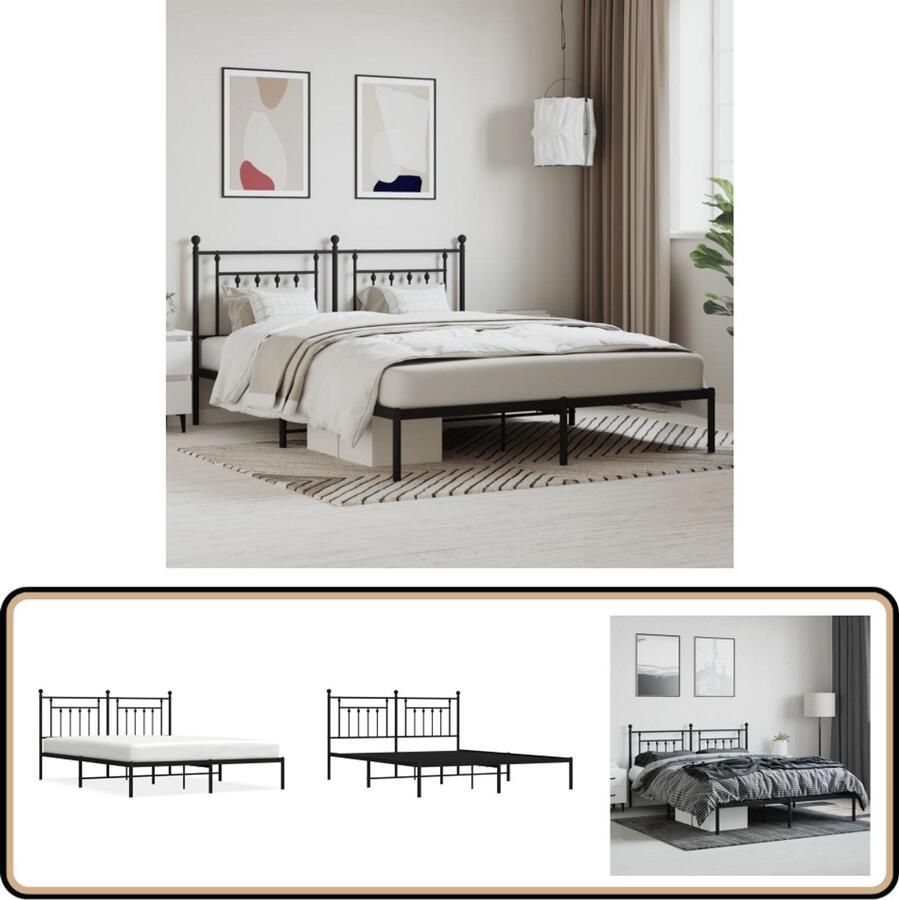 VidaXL Bedframe Staal Zwart 160x200 cm Klassieke Bed Frame Metalen Bedframe Tweepersoons Bed Zwarte Bed Frame Bed Frame Met Hoofdbord Staal Bed Frame