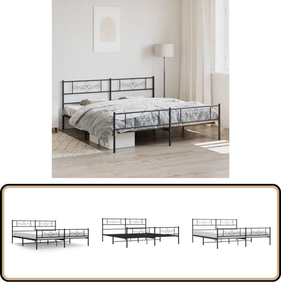 VidaXL Bedframe Staal Zwart 180x200 cm Klassieke Bed Frame Metalen Bedframe Staal Bedframe Boxspring Frame Tweepersoons Bed
