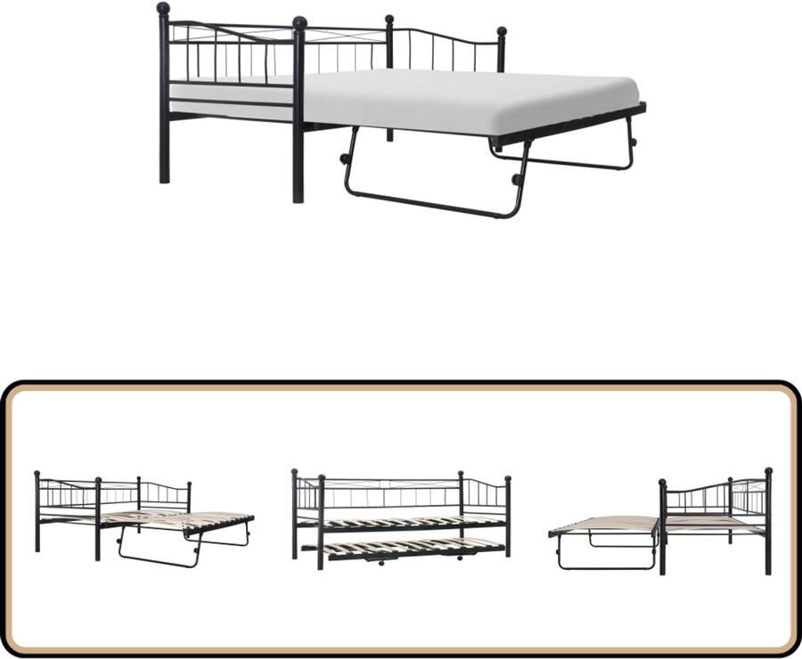 VidaXL Bedframe Staal Zwart 180x200 90x200 cm Metalen Bedbank Slaapbank Bedframe Zwarte Bedbank Design Bedbank