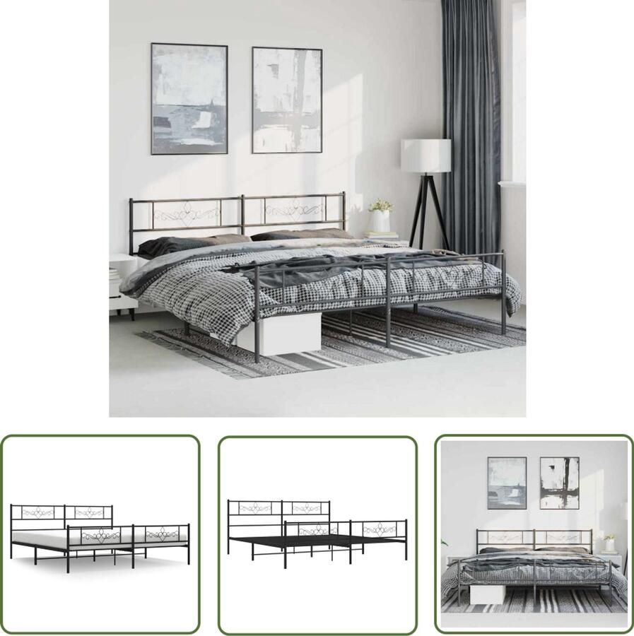 VidaXL Bedframe Staal Zwart 183x213 cm Robuust Bed Frame Metalen Bedframe Tweepersoons Bed Zwarte Bed Slaapcomfort Elegante Bed Tijdloos Design