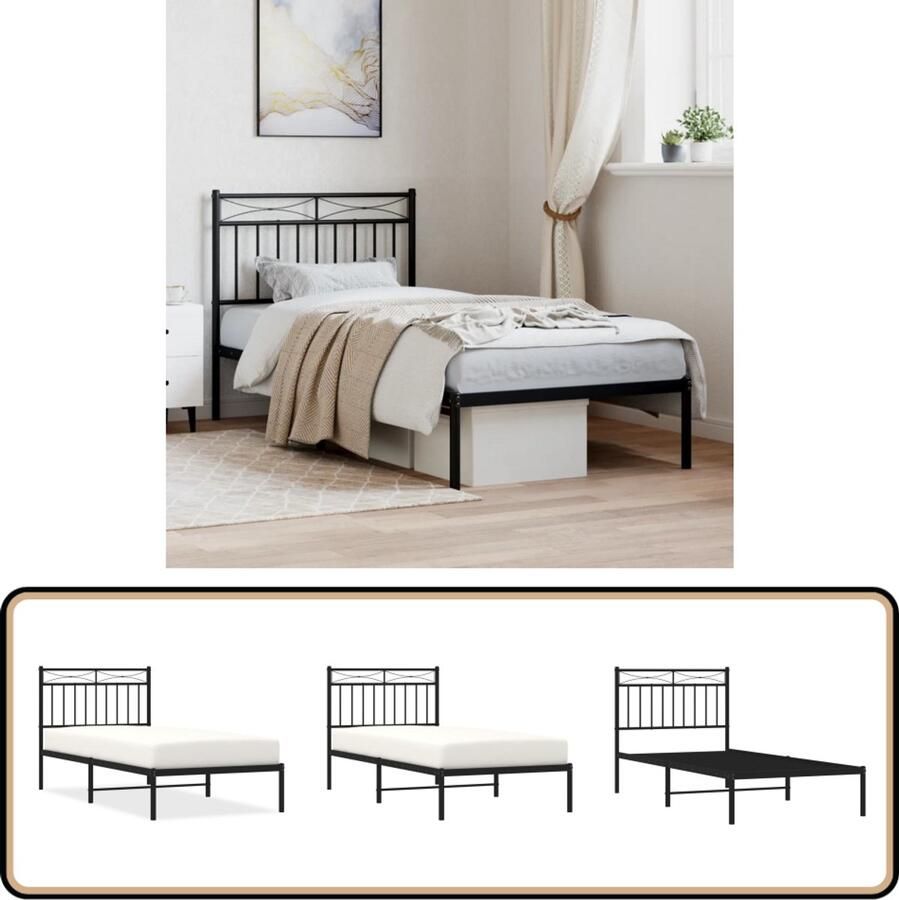 VidaXL Bedframe Staal Zwart 90x200 cm Robuust Bed Frame Metalen Bedframe Staal Bedframe Zwarte Bedframe Enkel Bed Tweepersoons Bed Boxspring Frame