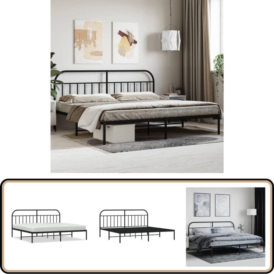 VidaXL Bedframe Stalen Frame Zwart 200x200 cm Klassieke Bed Frame Tweepersoons Bed Metalen Bedframe Zwarte Bed Frame Staal Bedframe