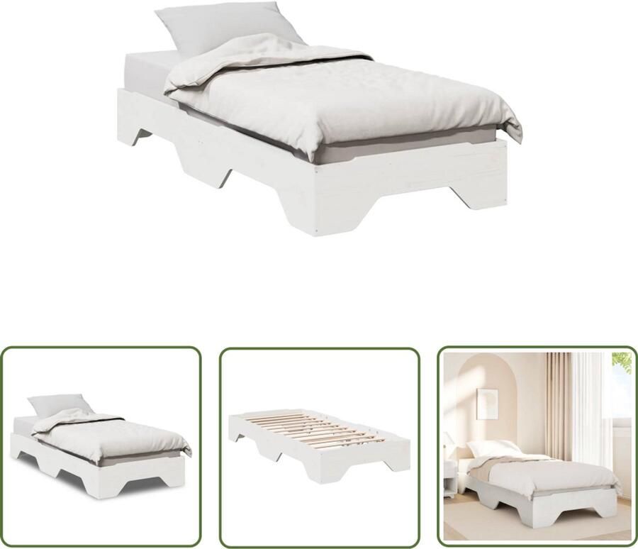 VidaXL Bedframe Stapele Bed Bedframe zonder matras stapelbaar 90x190 cm massief hout wit Houten Bed Enkel Bed Kinderbed
