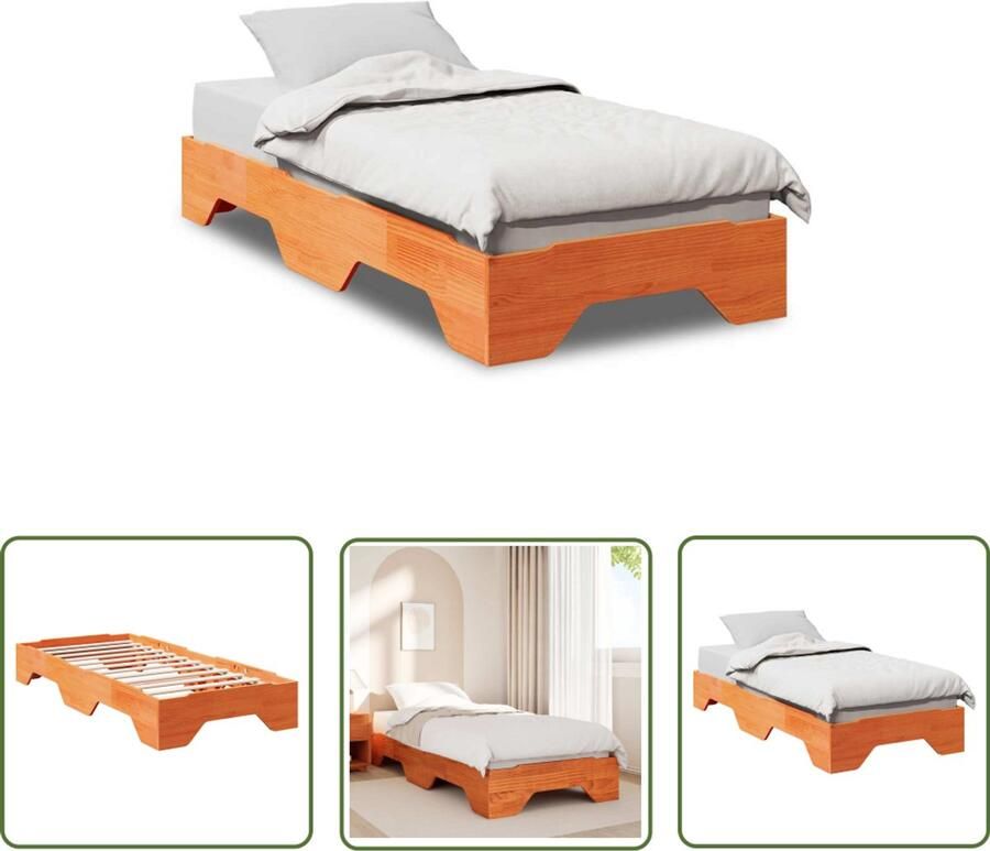 VidaXL Bedframe Stapele Bed Bedframe zonder matras stapelbaar wasbruin 100x200 cm hout Houten Bed Bedkast Compact Bed
