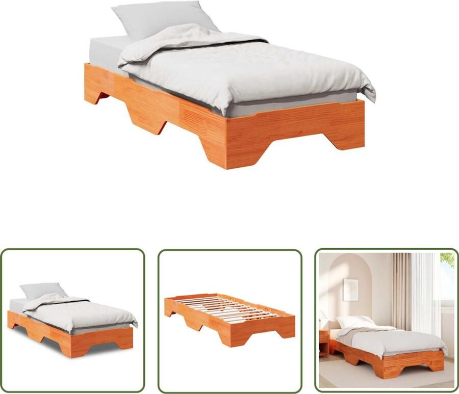 VidaXL Bedframe zonder matras stapelbaar wasbruin 75x190 cm hout Stapele Bed Bedframe Houten Bed Compact Bed Budget Bed