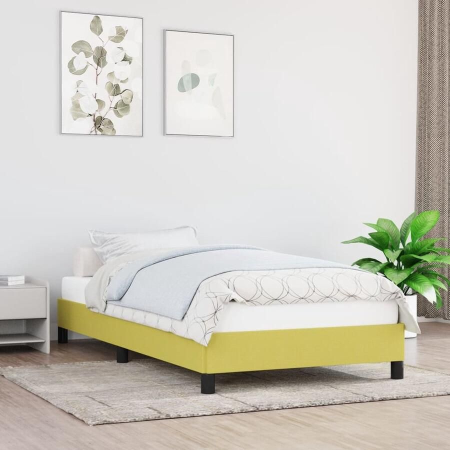 VidaXL Bedframe Stof 90x190 cm Groen Slaapcomfort Bed Frame Tweepersoons Bed Houten Bed Groene Bed Stoffen Bed Multiplex Lattenbodem Stabiel Bed Eenvoudig Te Monteren Goedkope Bed - Foto 2