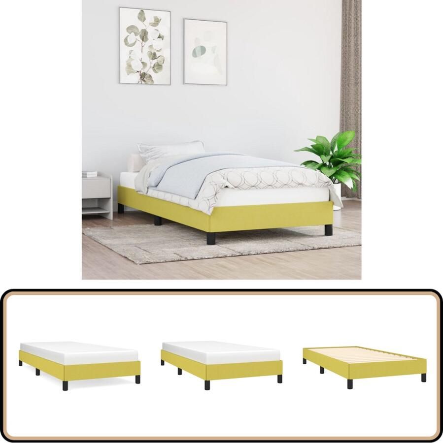 VidaXL Bedframe Stof 90x190 cm Groen Slaapcomfort Bed Frame Tweepersoons Bed Houten Bed Groene Bed Stoffen Bed Multiplex Lattenbodem Stabiel Bed Eenvoudig Te Monteren Goedkope Bed