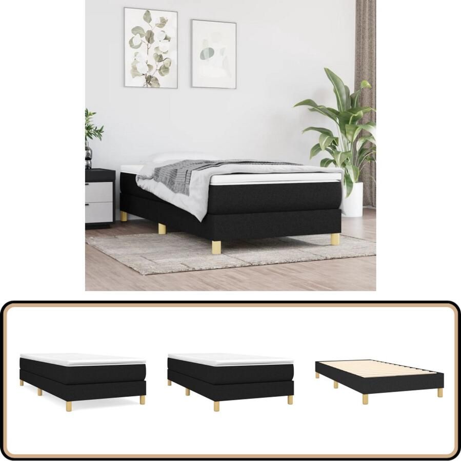 VidaXL Bedframe Stof 90x190 cm Zwart Boxspring Frame Bedframe Tweepersoons Bed Zwarte Bed Stoffen Bed Compact Bed Modern Bed Design Bed Budget Friendly Bed Goedkope Bed