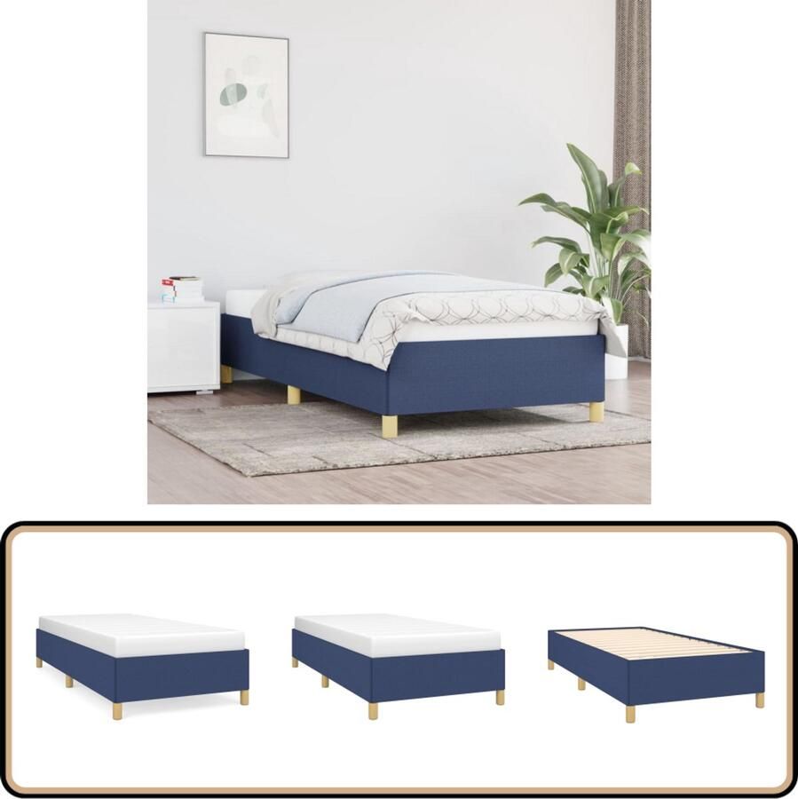 VidaXL Bedframe zonder matras 90x200 cm stof blauw - Foto 2