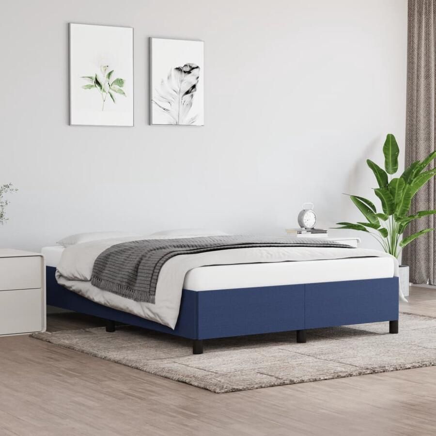 VidaXL Bedframe Stof Blauw 140x190 cm Bedframe Tweepersoons Bed Boxspring Bed Houten Bed Blauwdruk Bed Stoffen Bed Slaapkamer Meubels - Foto 2