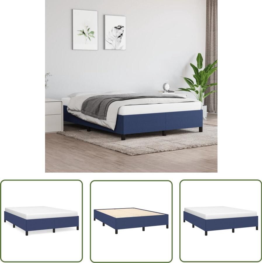 VidaXL Bedframe Stof Blauw 140x190 cm Bedframe Tweepersoons Bed Boxspring Bed Houten Bed Blauwdruk Bed Stoffen Bed Slaapkamer Meubels