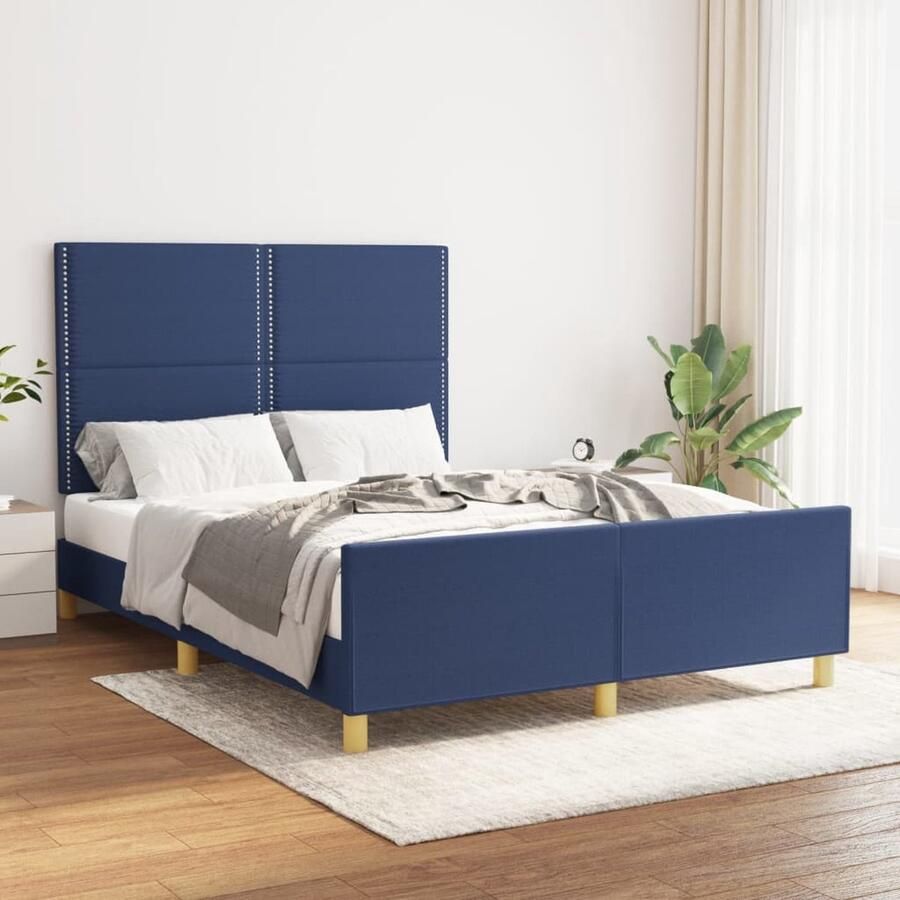 VidaXL Bedframe Stof Blauw 140x200 cm Bed Frame Boxspring Tweepersoons Bed Blauwe Bedbank Stoffen Bedframe Bed Met Hoofdeinde Comfortabel Bed Houten Bedframe - Foto 2