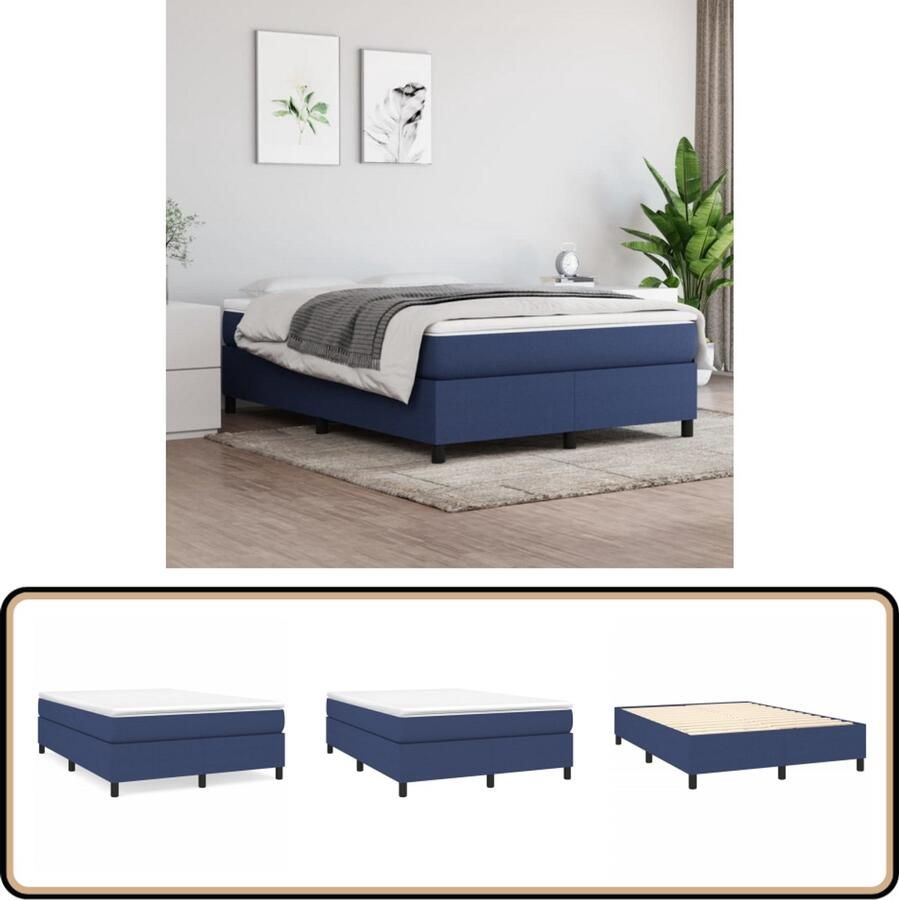VidaXL Bedframe Stof Blauw 140x200 cm Boxspring Frame Tweepersoons Bed Blauwdruk Stoffen Bedframe Slaapcomfort Bedbank Bedroom Furniture Design Bed Modern Bed Budget Friendly Bed