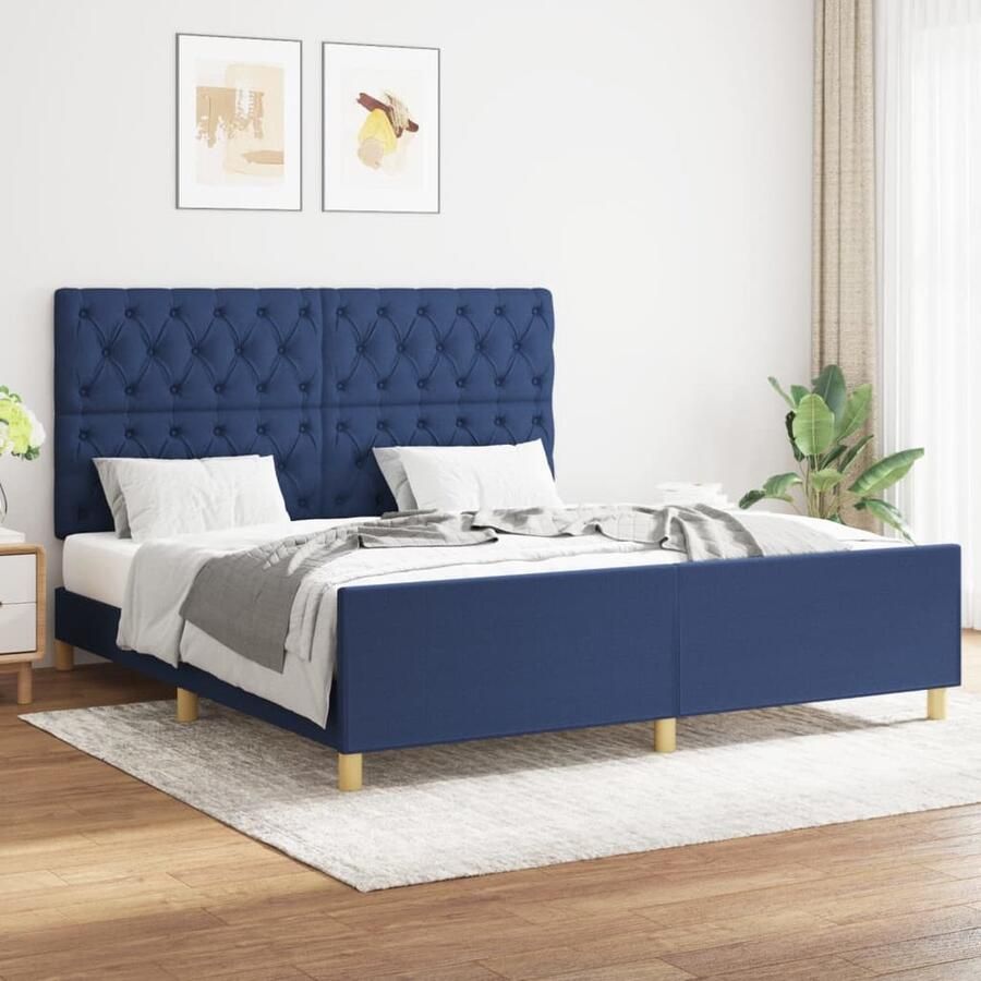 VidaXL Bedframe Stof Blauw 160x200 cm Bed Frame Boxspring Tweepersoonsbed Blauwdruk Stoffen Bed Hoofdeinde Adjustable Headboard Bedroom Furniture - Foto 2