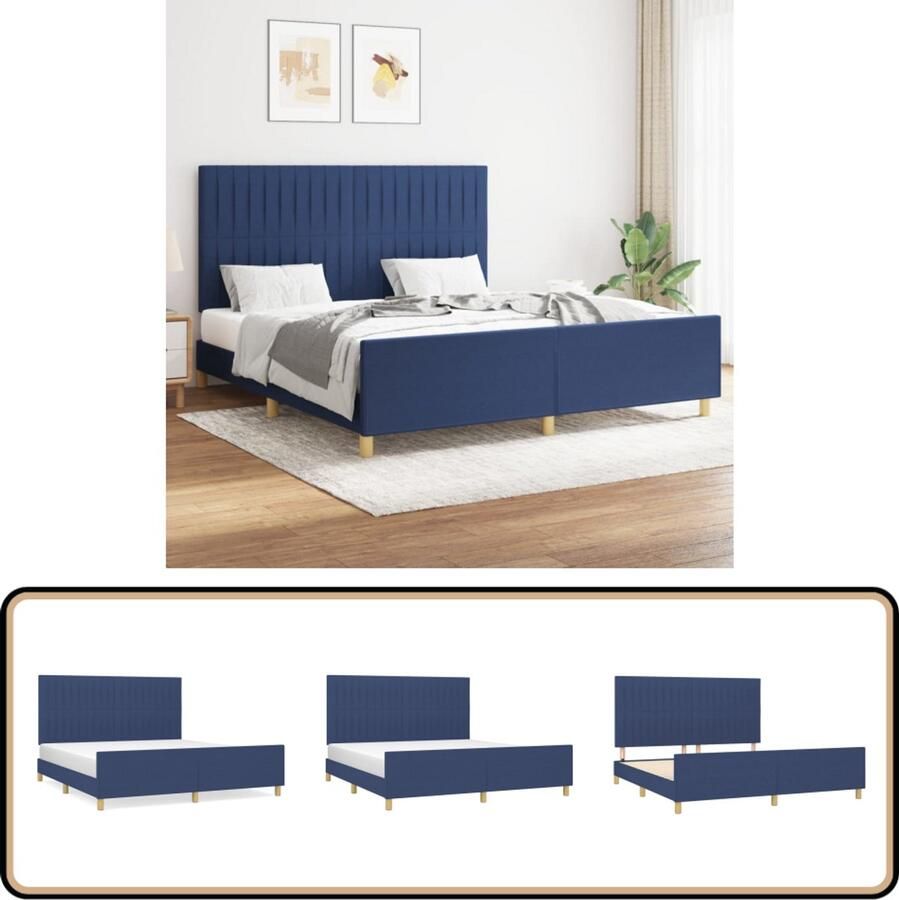 VidaXL Bedframe Stof Blauw 160x200 cm Bed Frame Tweepersoons Bed Met Hoofdeinde Blauwe Bed Houten Bed Frame