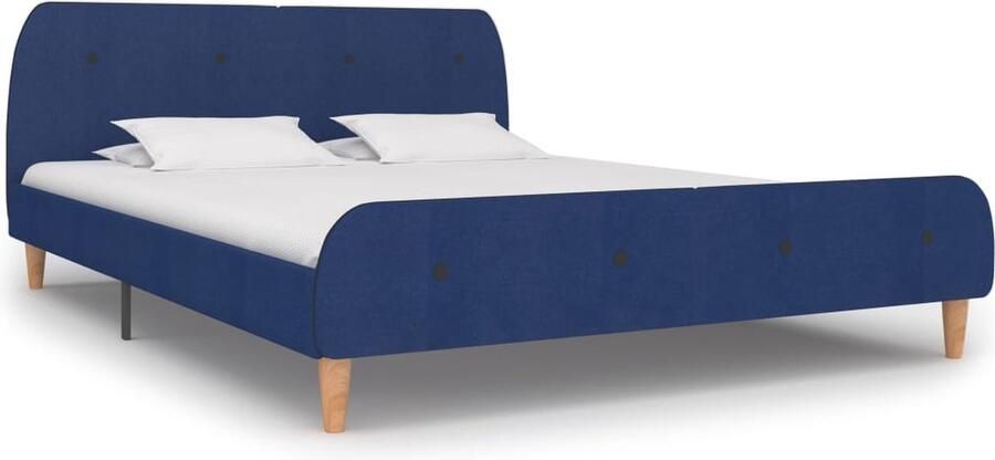 VidaXL Bedframe Stof Blauw 160x200 cm Klassieke Bedframe Tweepersoons Bed Blauwe Bed Stoffen Bedframe Metalen Bedframe Bed Met Boxspring - Foto 2