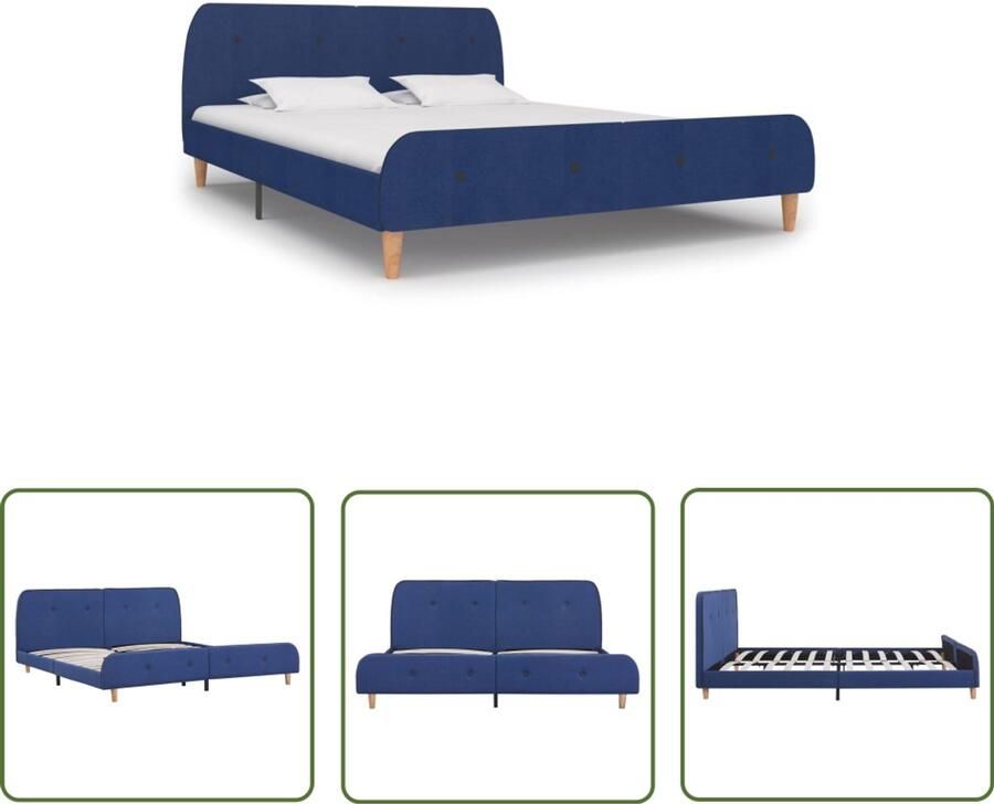 VidaXL Bedframe Stof Blauw 160x200 cm Klassieke Bedframe Tweepersoons Bed Blauwe Bed Stoffen Bedframe Metalen Bedframe Bed Met Boxspring