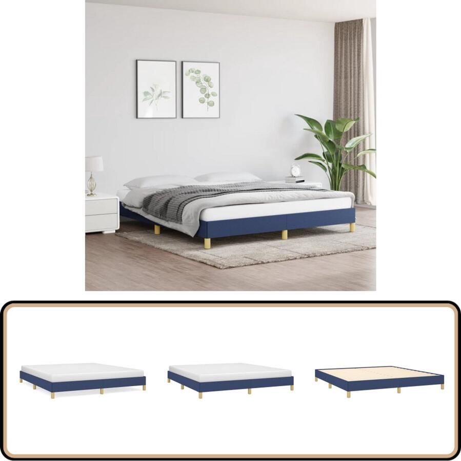 VidaXL Bedframe Stof Blauw 180x200 cm Bed Frame Bed Tweepersoons Bed Houten Bed Blauwe Bed Stoffen Bed