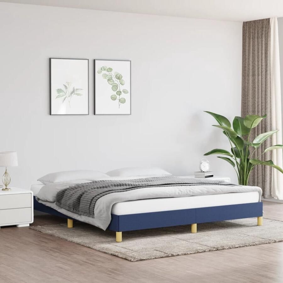 VidaXL Bedframe Stof Blauw 180x200 cm Bed Frame Bed Tweepersoons Bed Houten Bed Blauwe Bed Stoffen Bed - Foto 2