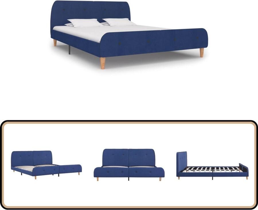 VidaXL Bedframe Stof Blauw 180x200 cm Klassieke Bedframe Blauw Tweepersoons Bed Stoffen Bedframe Metalen Bedframe