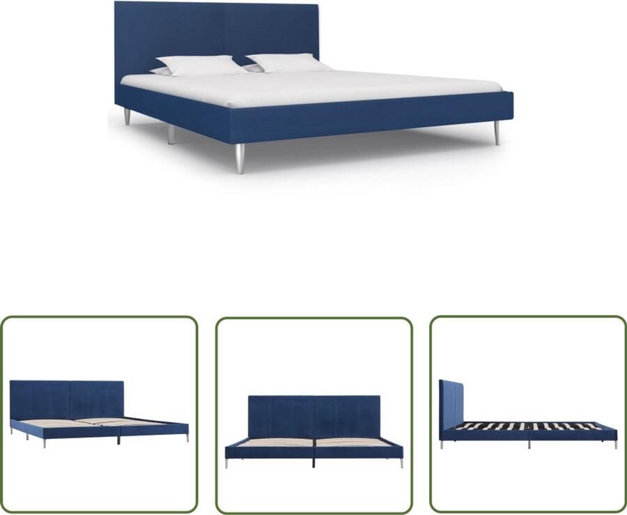 VidaXL Bedframe Stof Blauw 180x200 cm Klassieke Bedframe Houten Bedframe Blauwe Bedframe Stoffen Bedframe Tweepersoons Bed Slaapkamer Meubels