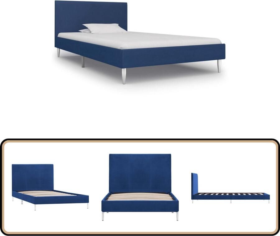 VidaXL Bedframe Stof Blauw 90x200 cm Blauwe Bedframe Houten Bedframe Metalen Bedframe Tweepersoons Bed Slaapkamer Meubels